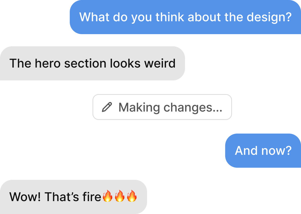 A chat with a client that shows that we can change our designs to get the client satisfied.